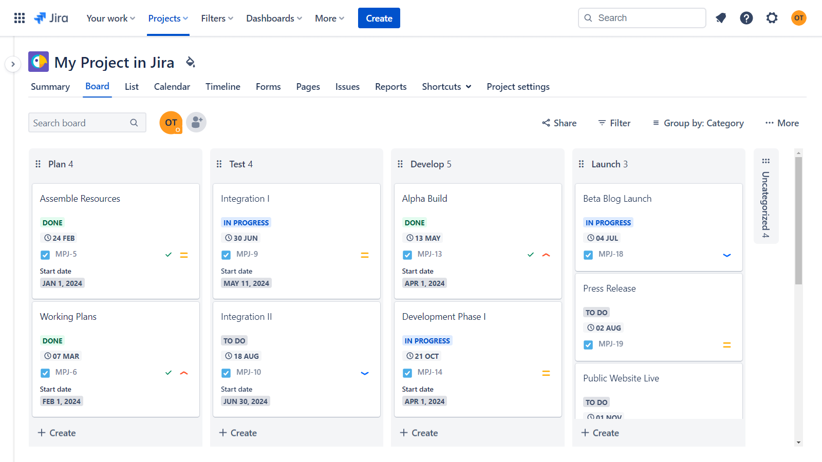 Projectgegevens in Jira voordat ze worden geïmporteerd in Office Timeline Pro