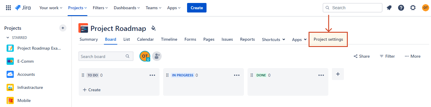 Using Project settings in Jira