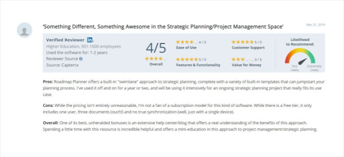 Roadmap Planner Customer Review