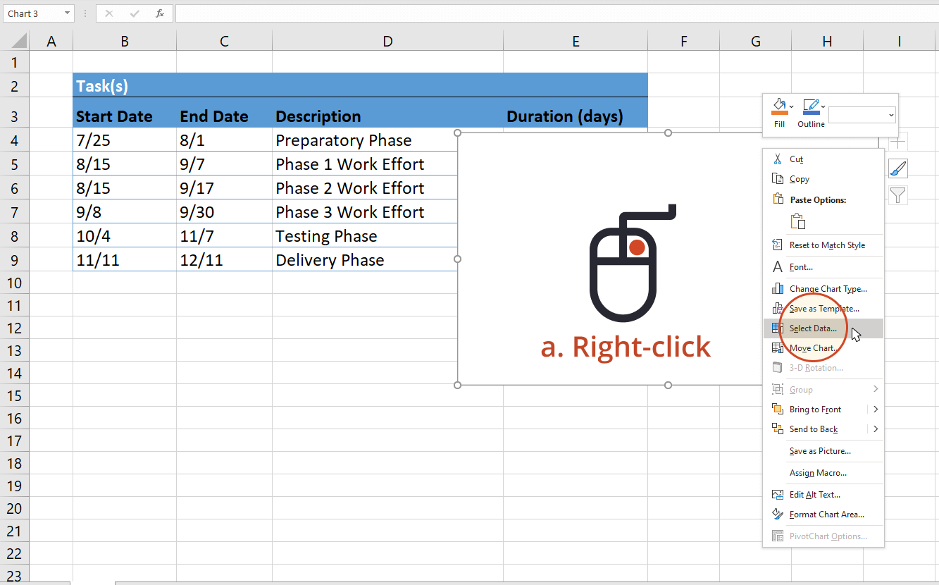 Select data for Gantt chart