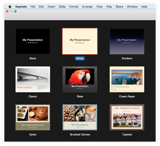 Select a Keynote presentation theme