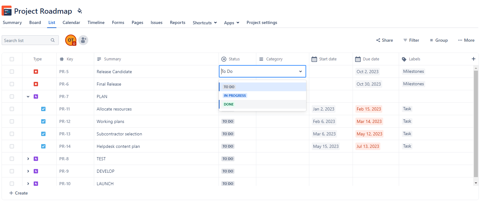 Set a status indicator for your project issues in Jira