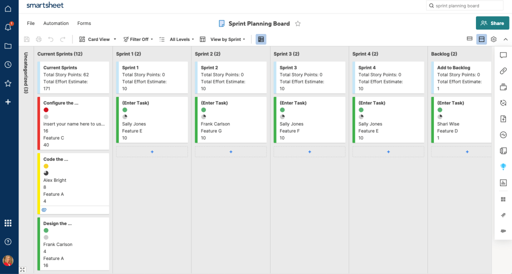 Kanban board example in Smartsheet