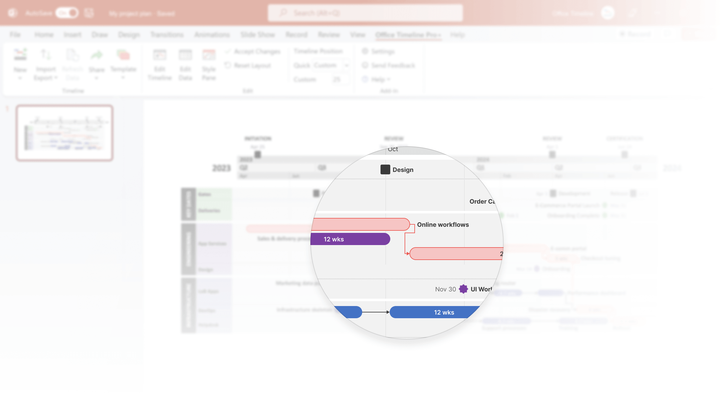 Affichez les dépendances et le chemin critique avec Office Timeline