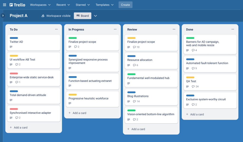 Kanban board example in Trello