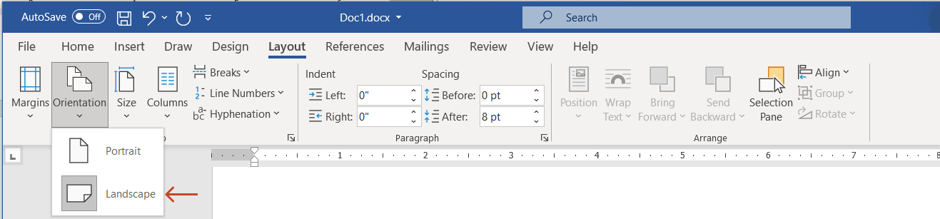 Change Page Orientation in Word