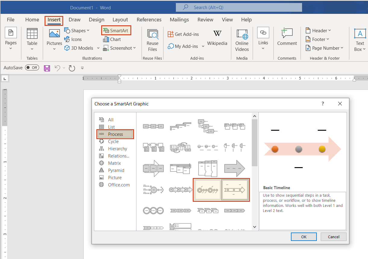 SmartArt timelines in Word